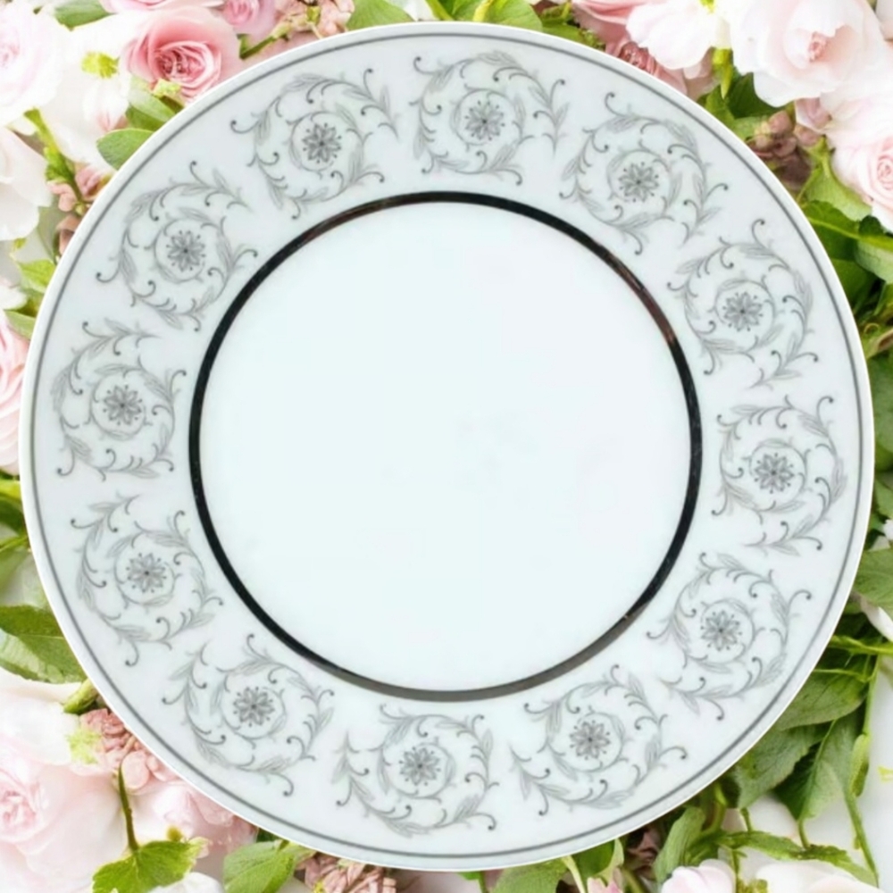 Vtg 1964 - 1969 Noritake Bread & Butter Plates Piccadilly Gray Scroll Flowers